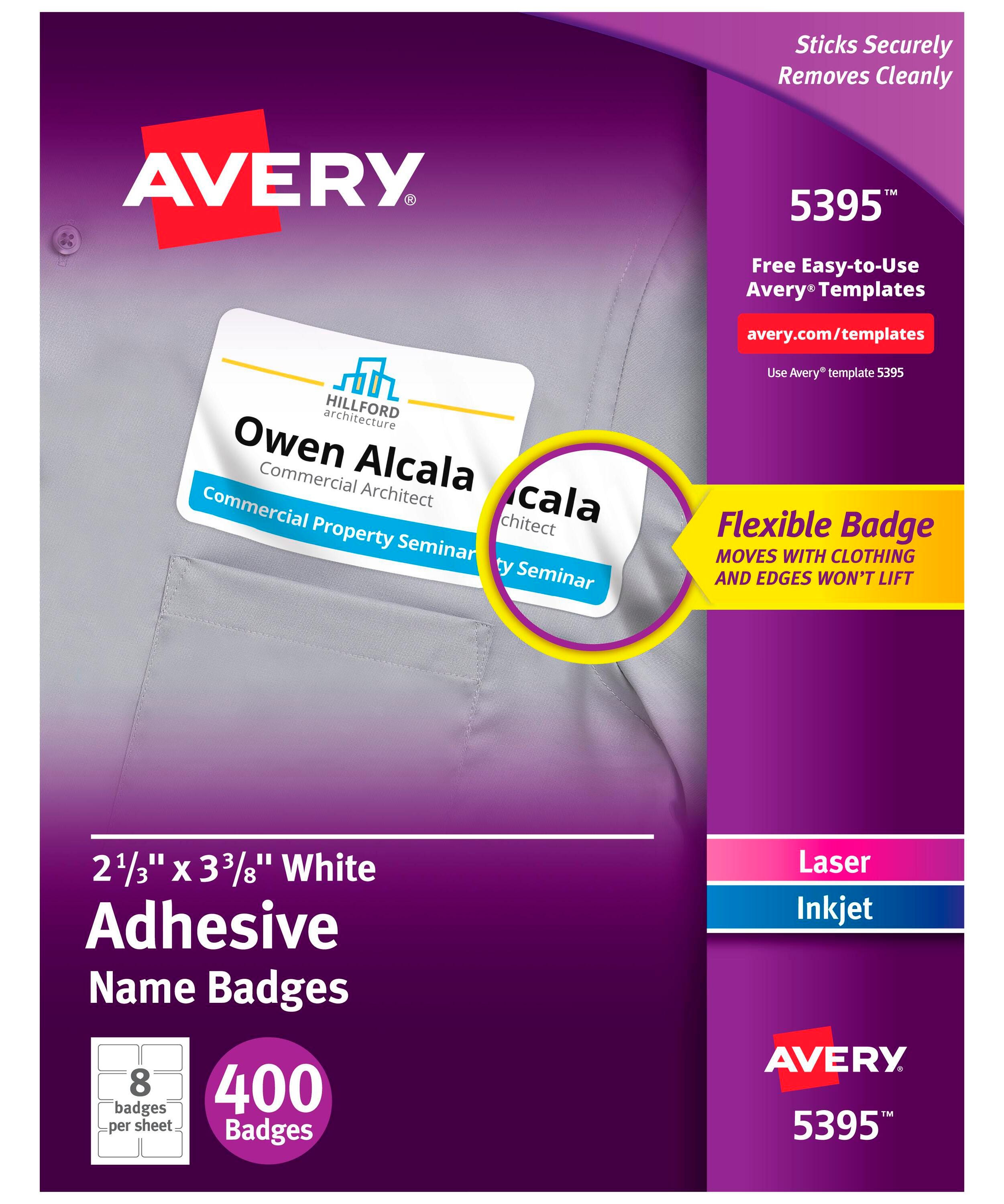 Avery Adhesive Name Badges, 2-1/3 x 3-3/8 Inches, White, Pack of 400 067672